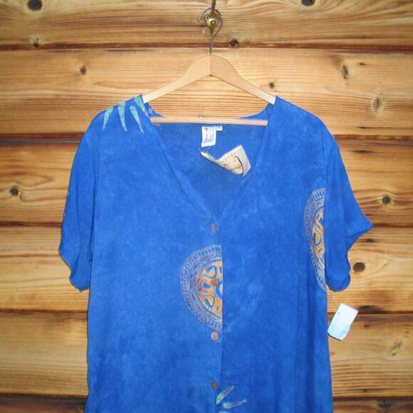 NWT Blue Vintage 90's Batik Swim Cover Tunic Top - Picture 3 of 6